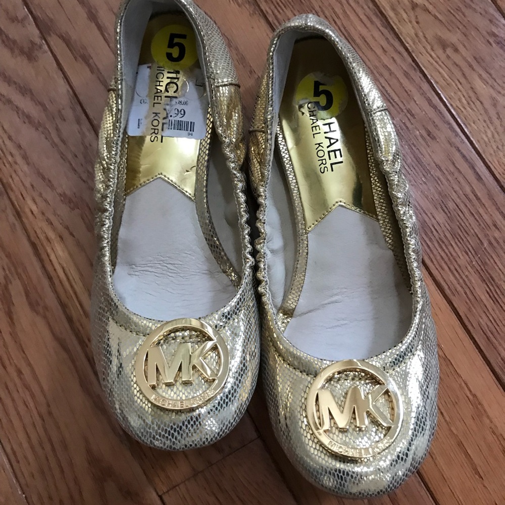 MK Michael Kors Gold Ballerina Shoes Sz 5